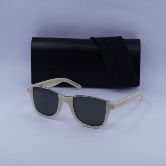 Saint Laurent SL 51 CUT 004 Square Sunglasses - Beige/Silver/Grey - Picture 7 of 10